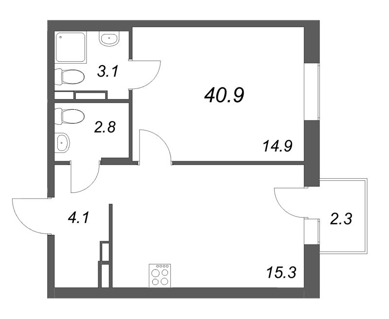 2 ккв (Евро) 40,9 м²