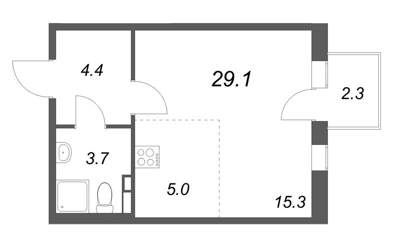 Студия 29,1 м²