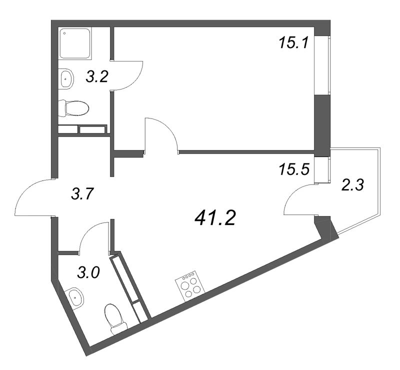 2 ккв (Евро) 41,2 м²