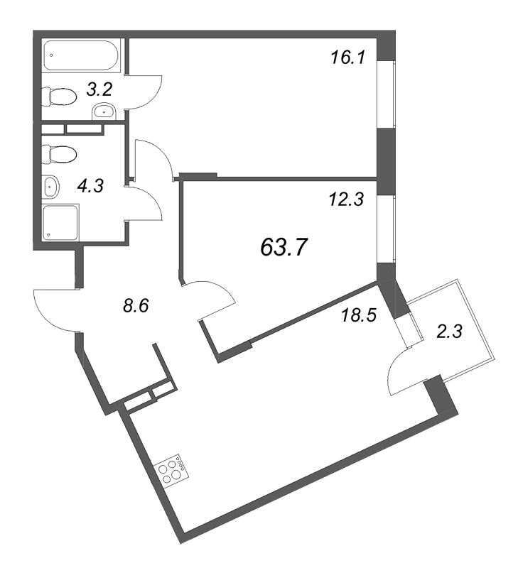 3 ккв (Евро) 63,7 м²