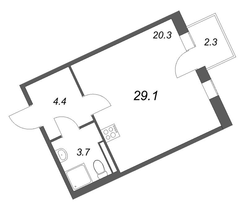 Студия 29,1 м²