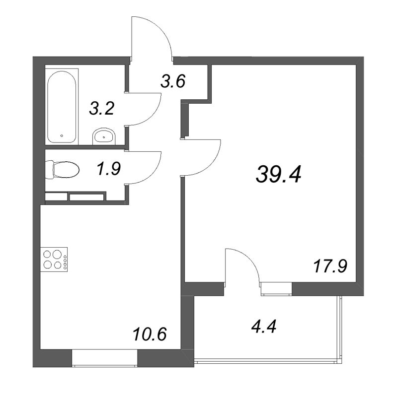 1 ккв 39,4 м²
