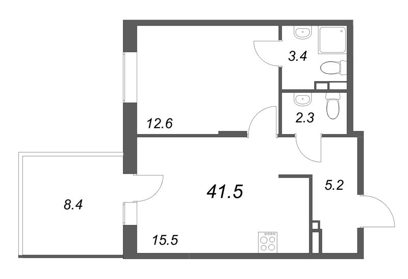 2 ккв (Евро) 41,5 м²