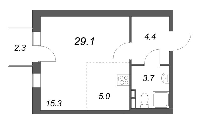 Студия 29,1 м²