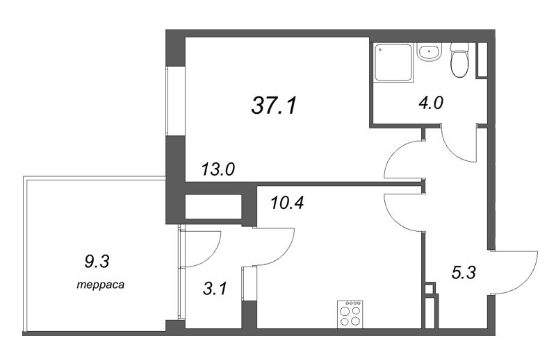 1 ккв 37,1 м²