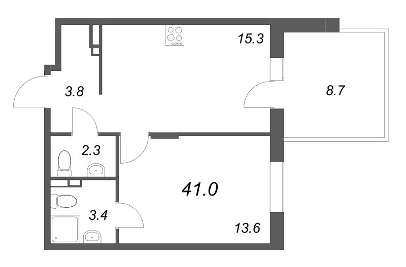 2 ккв (Евро) 41 м²