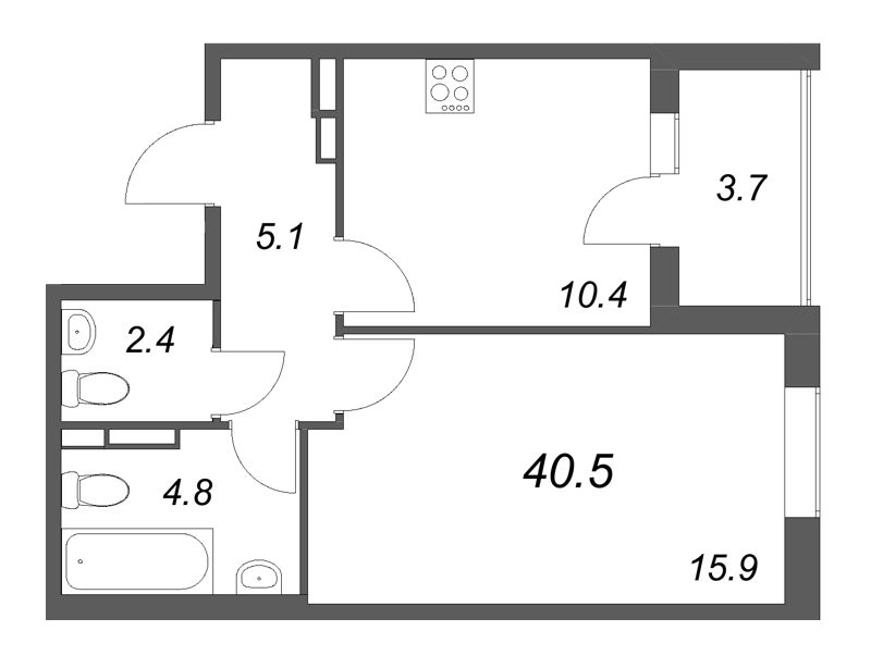 1 ккв 40,5 м²