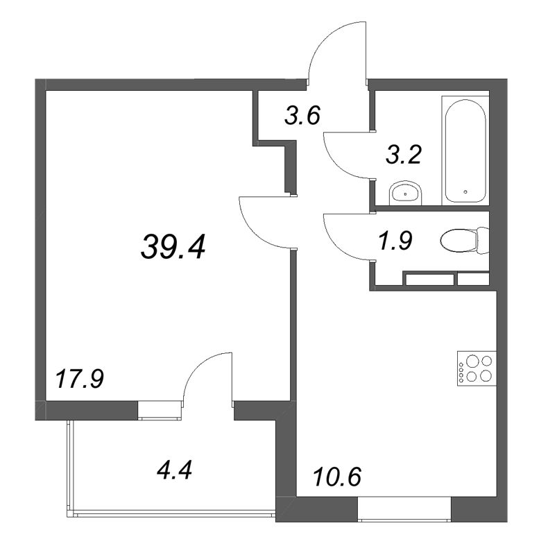 1 ккв 39,4 м²