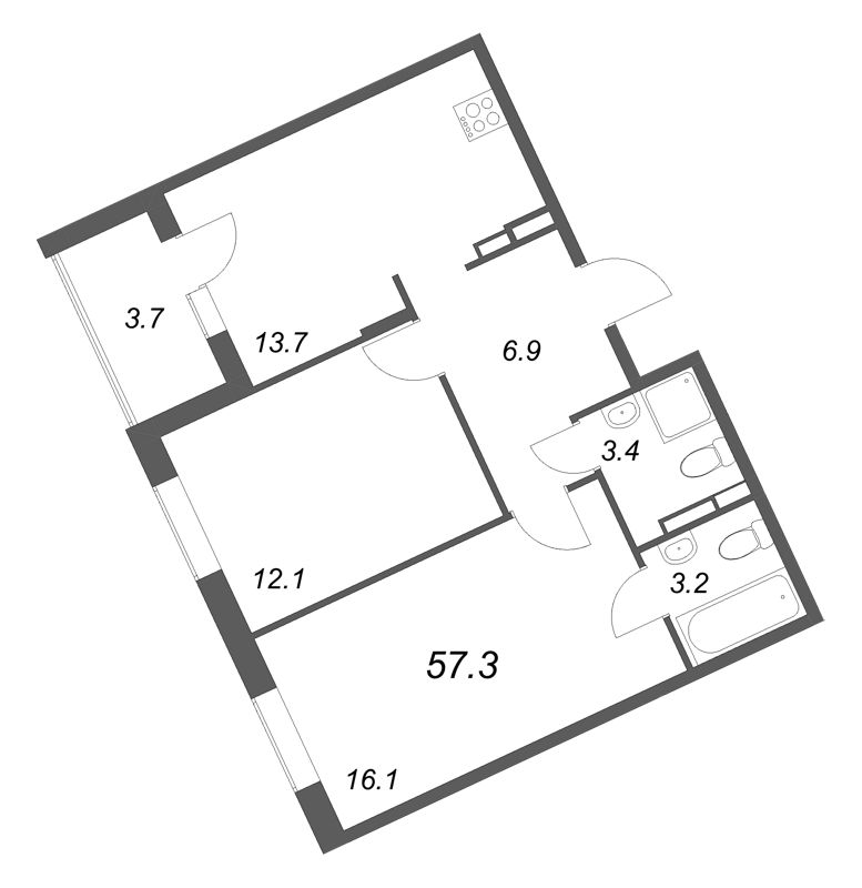 2 ккв 57,3 м²