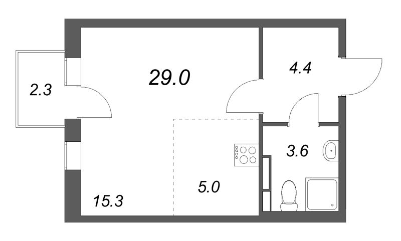 Студия 29 м²
