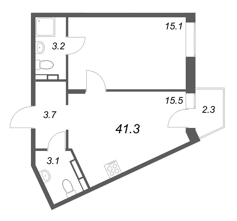 2 ккв (Евро) 41,3 м²