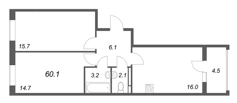 3 ккв (Евро) 60,1 м²