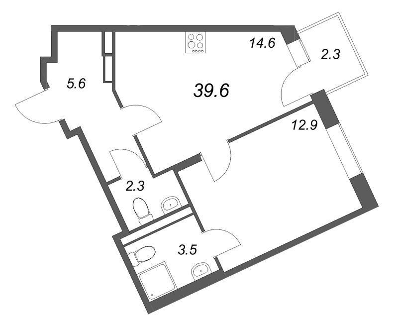 1 ккв 39,6 м²