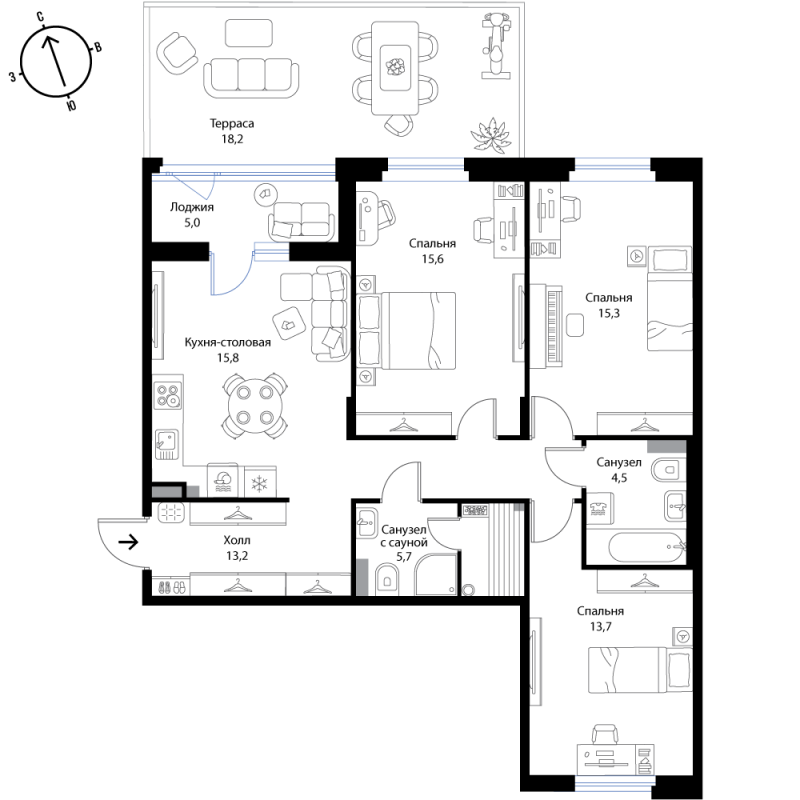 4 ккв (Евро) 91,7 м²