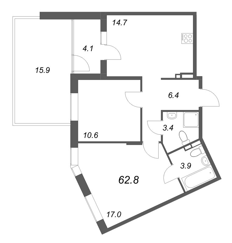 2 ккв 62,8 м²