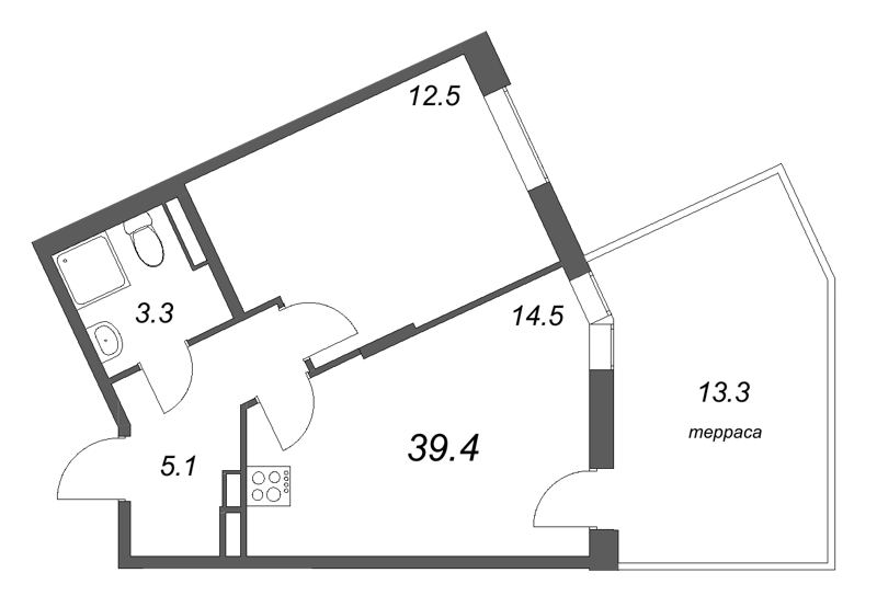 1 ккв 39,4 м²