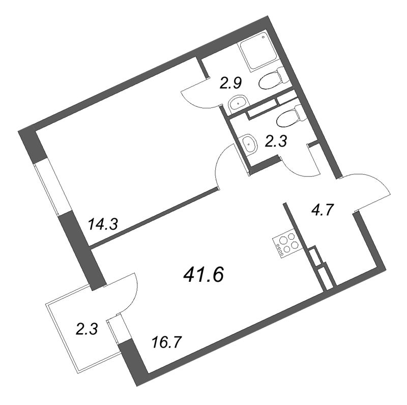 2 ккв (Евро) 41,6 м²