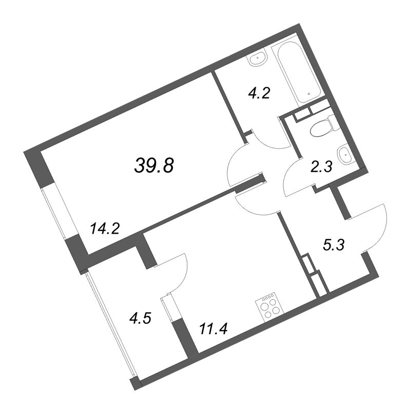 1 ккв 39,8 м²