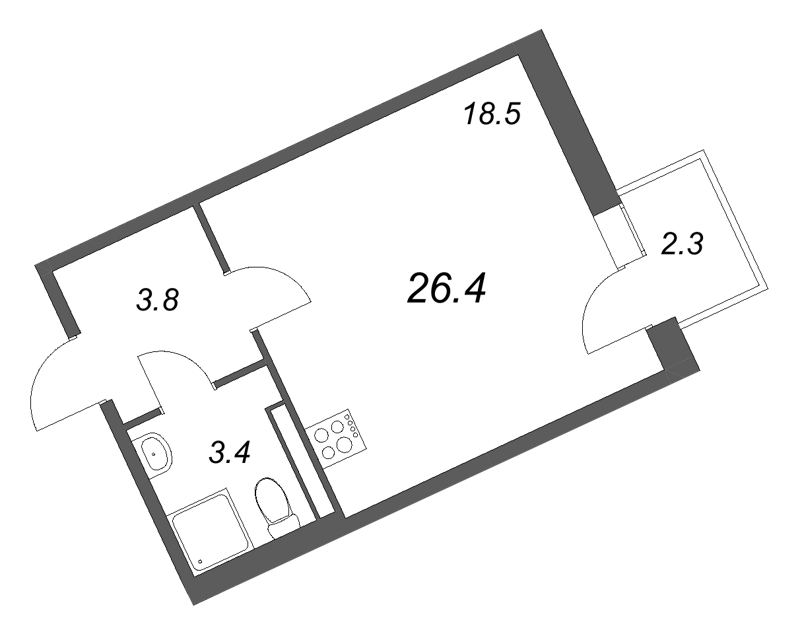 Студия 26,4 м²