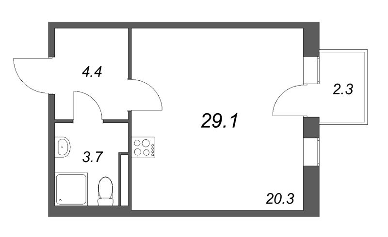 Студия 29,1 м²