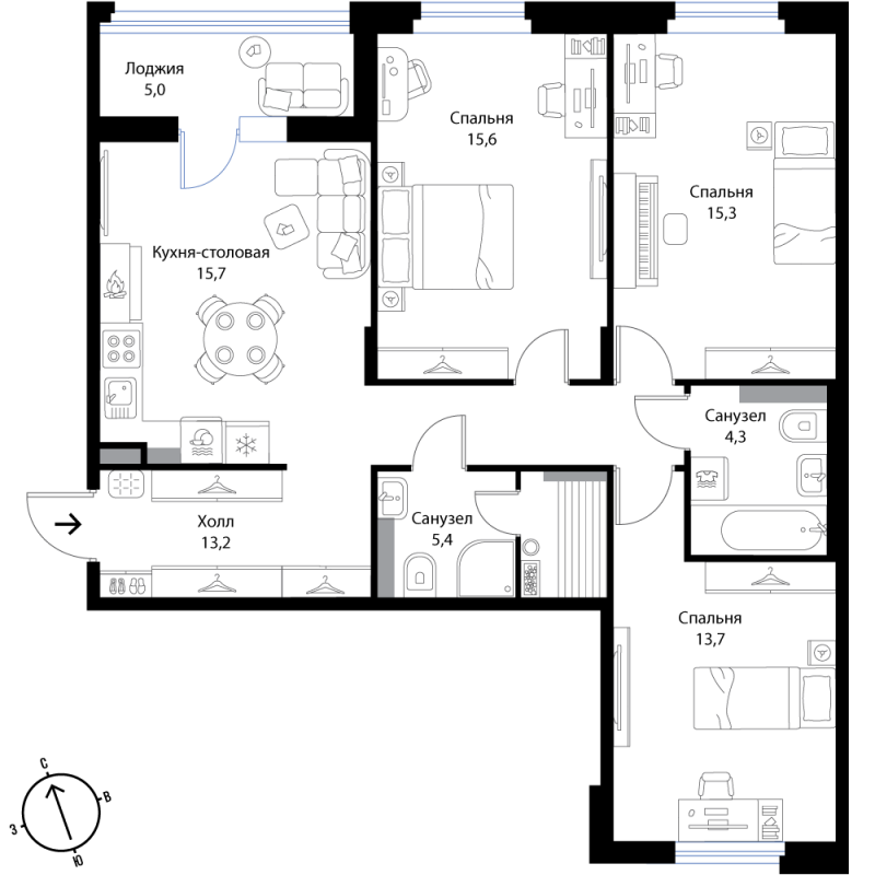 4 ккв (Евро) 85,7 м²