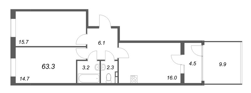 3 ккв (Евро) 63,3 м²