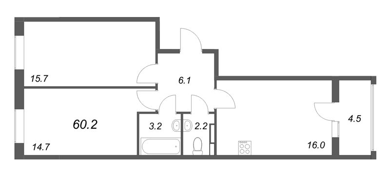 3 ккв (Евро) 60,2 м²