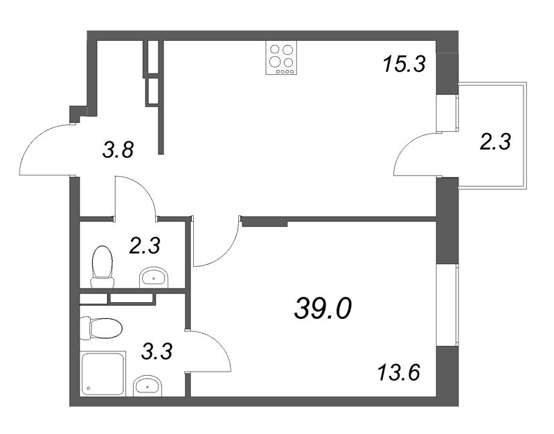 2 ккв (Евро) 39 м²