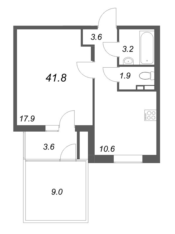 1 ккв 41,8 м²