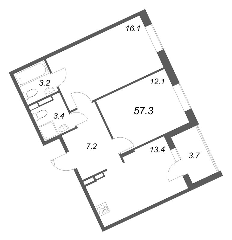 2 ккв 57,3 м²