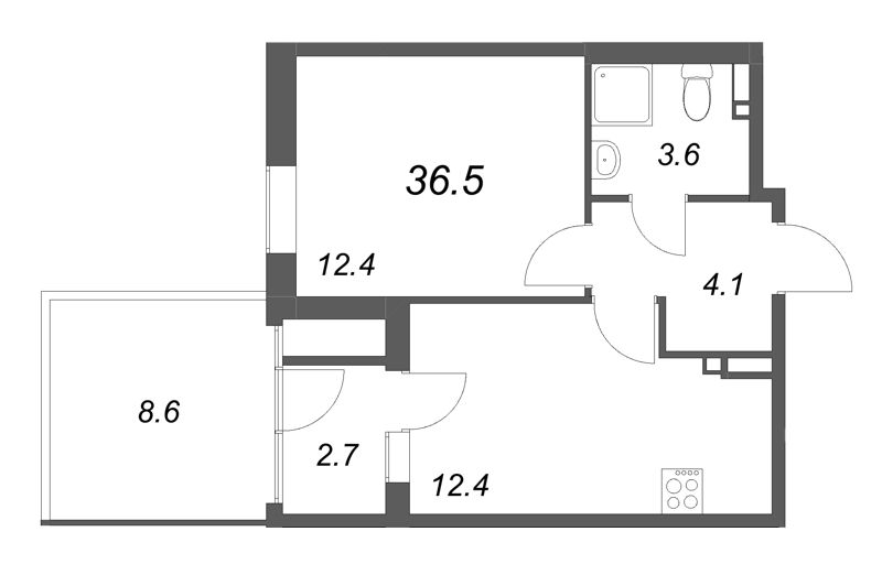 1 ккв 36,5 м²