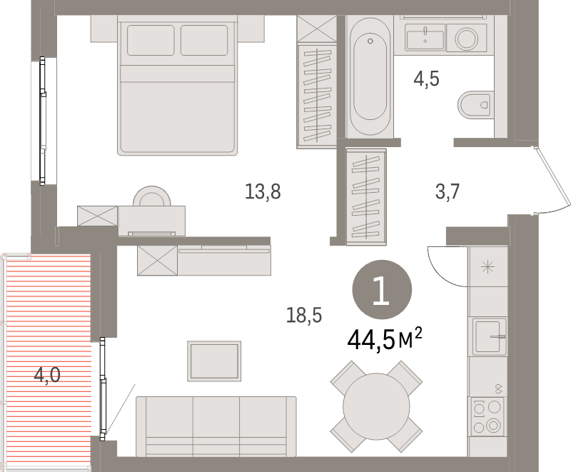 2 ккв (Евро) 44,5 м²