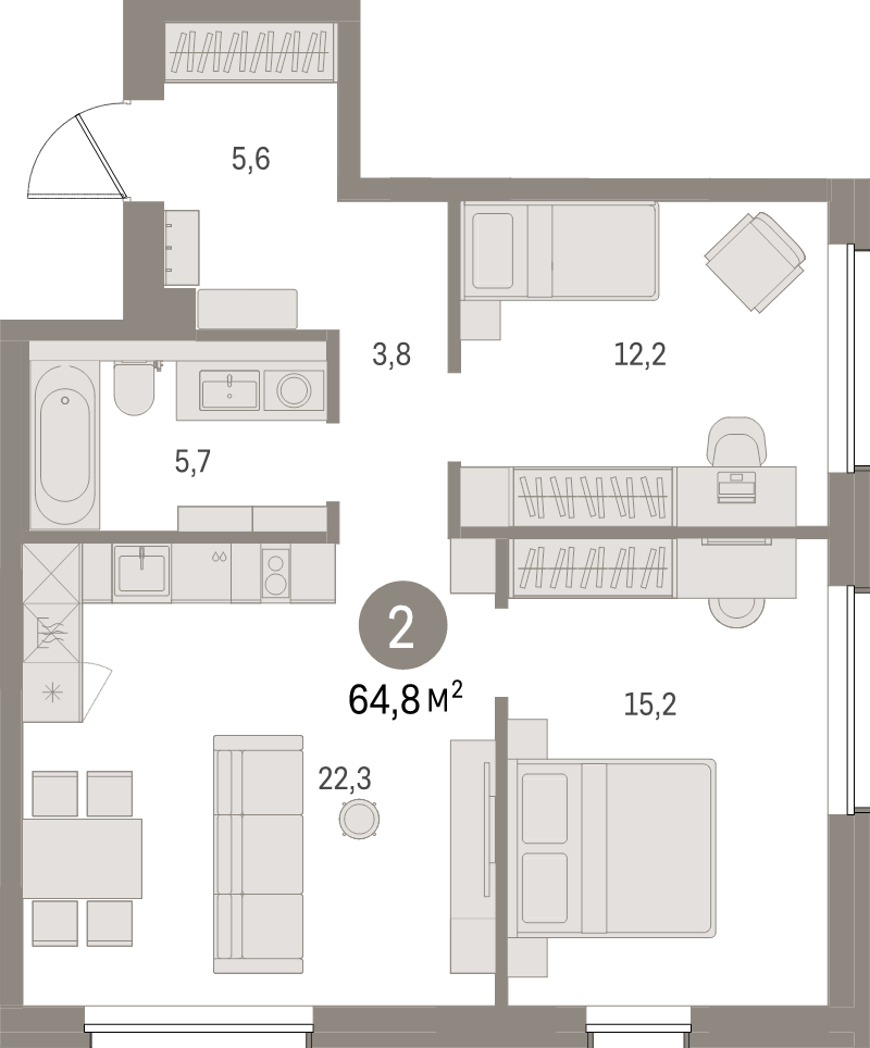 3 ккв (Евро) 64,7 м²