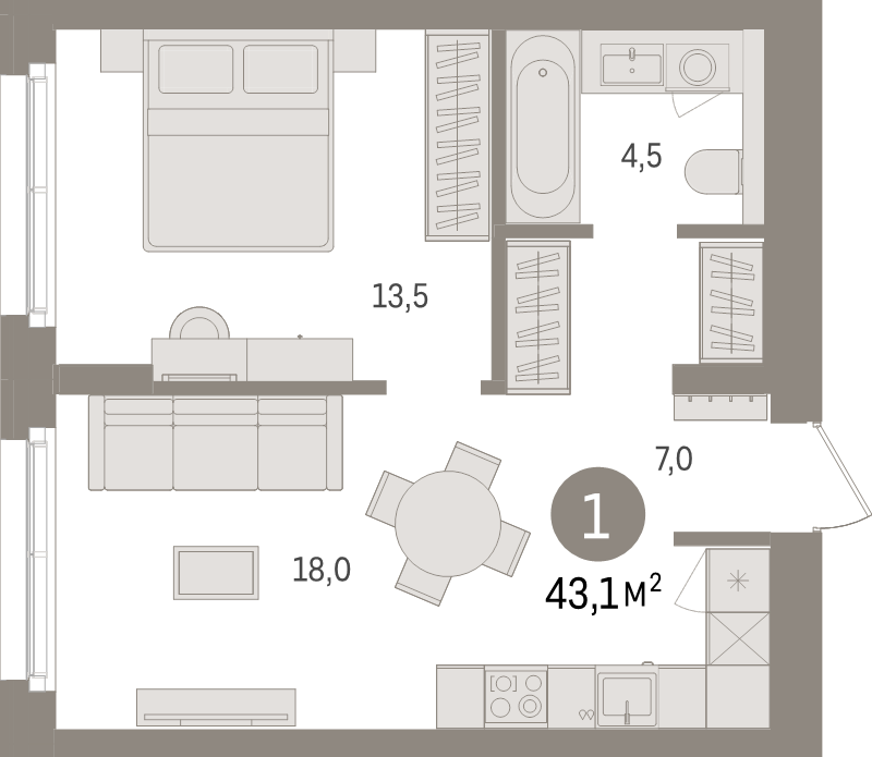 2 ккв (Евро) 43,1 м²