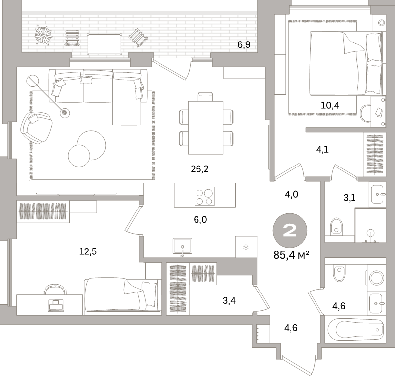 3 ккв (Евро) 85,4 м²