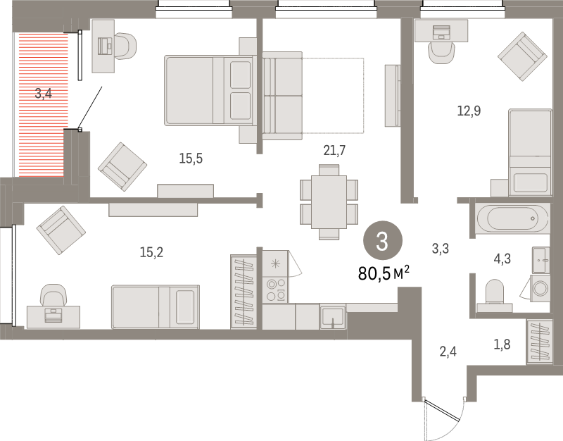 4 ккв (Евро) 80,5 м²