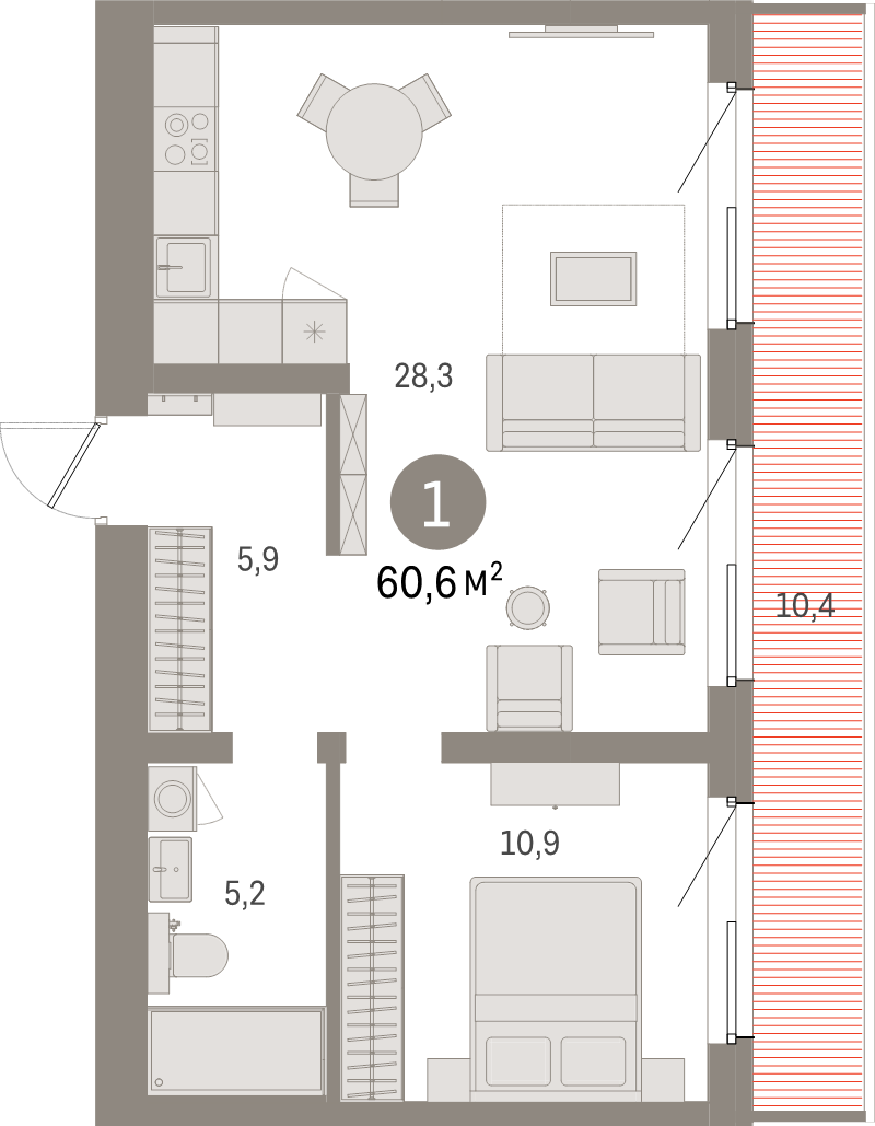 2 ккв (Евро) 60,6 м²