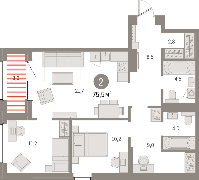 3 ккв (Евро) 75,5 м²
