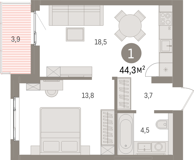 2 ккв (Евро) 44,3 м²