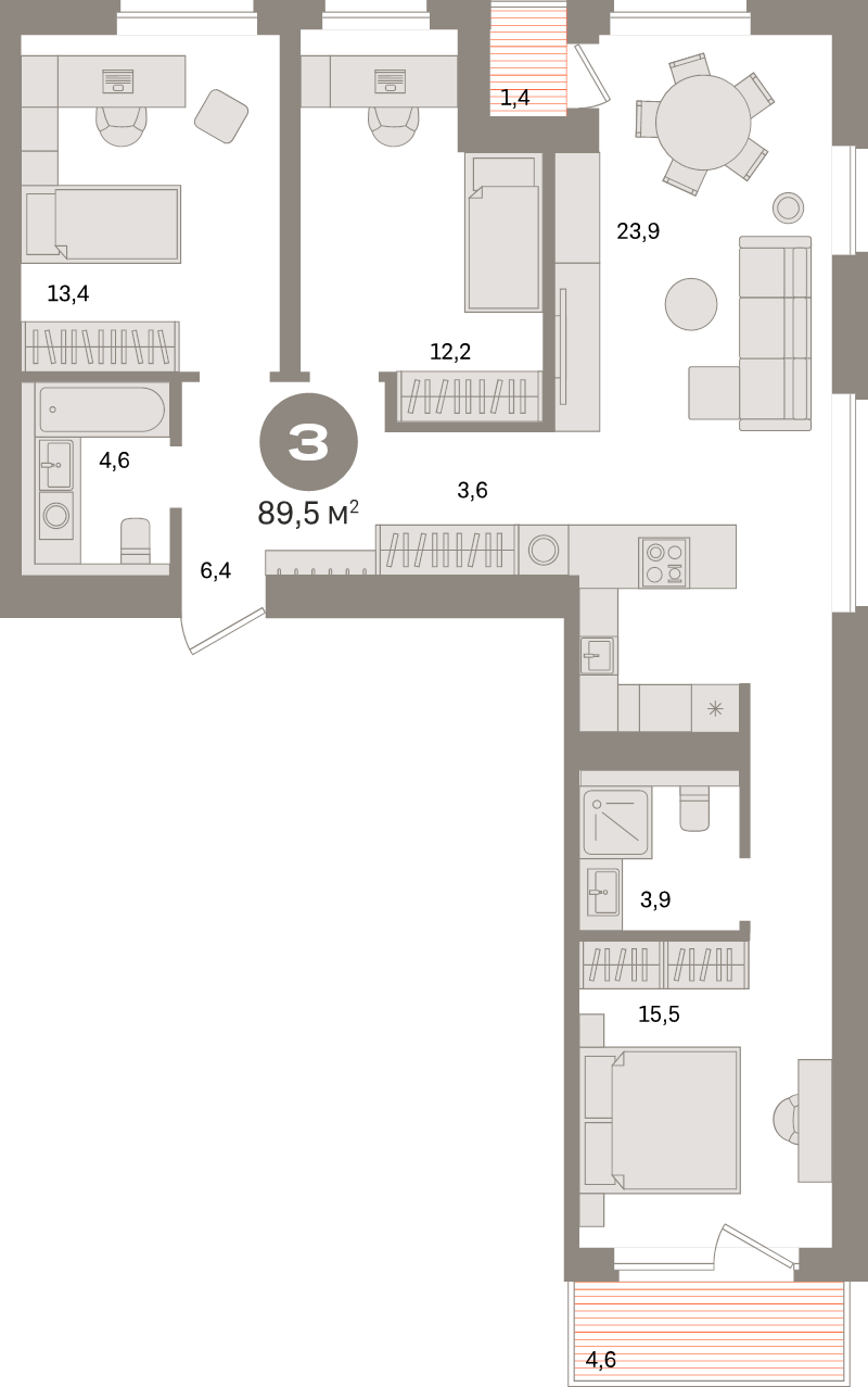 4 ккв (Евро) 93,5 м²