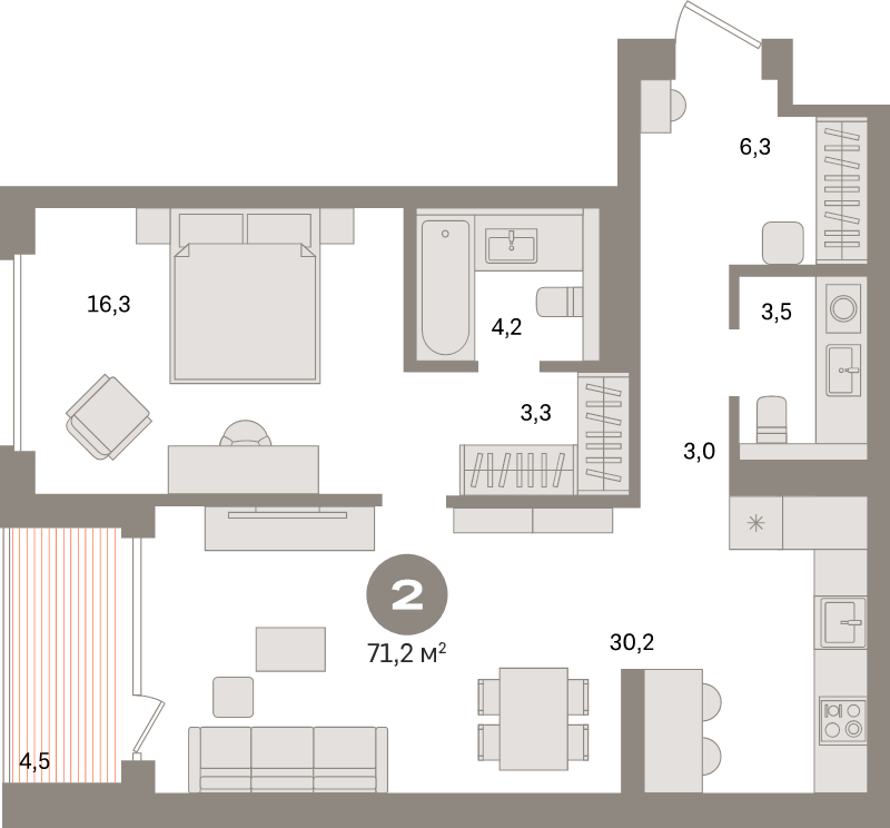 2 ккв (Евро) 69,9 м²