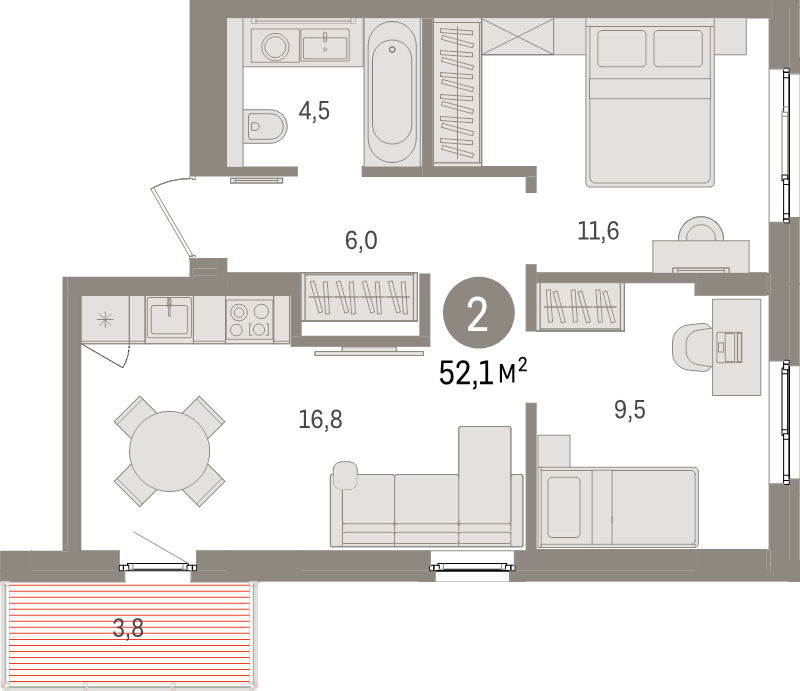 3 ккв (Евро) 52,1 м²