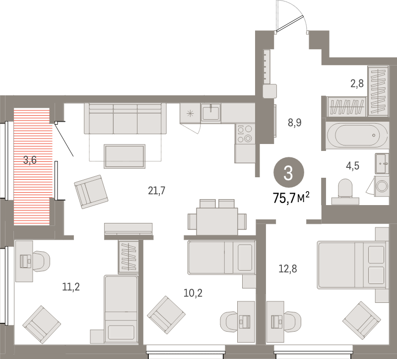 3 ккв (Евро) 75,7 м²