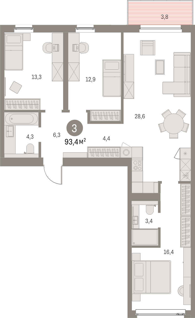 4 ккв (Евро) 93,4 м²