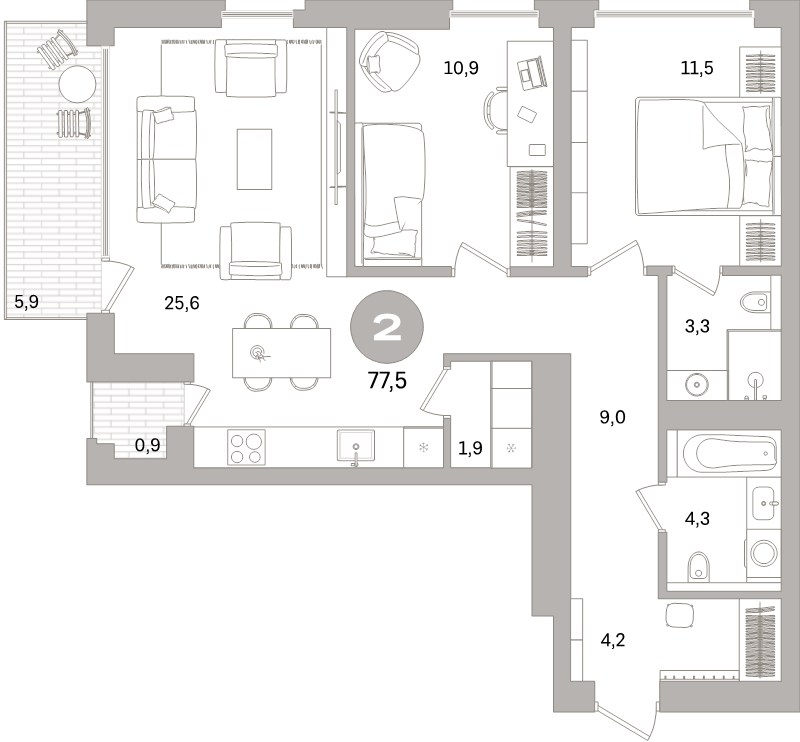 3 ккв (Евро) 77,5 м²
