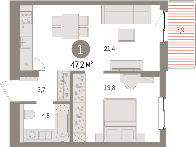 2 ккв (Евро) 47,2 м²