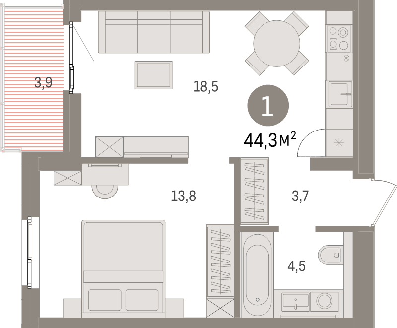 2 ккв (Евро) 44,3 м²