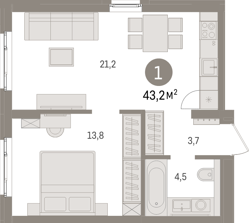 2 ккв (Евро) 43,2 м²