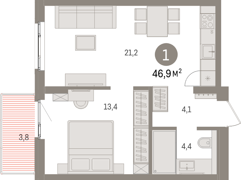 2 ккв (Евро) 46,9 м²
