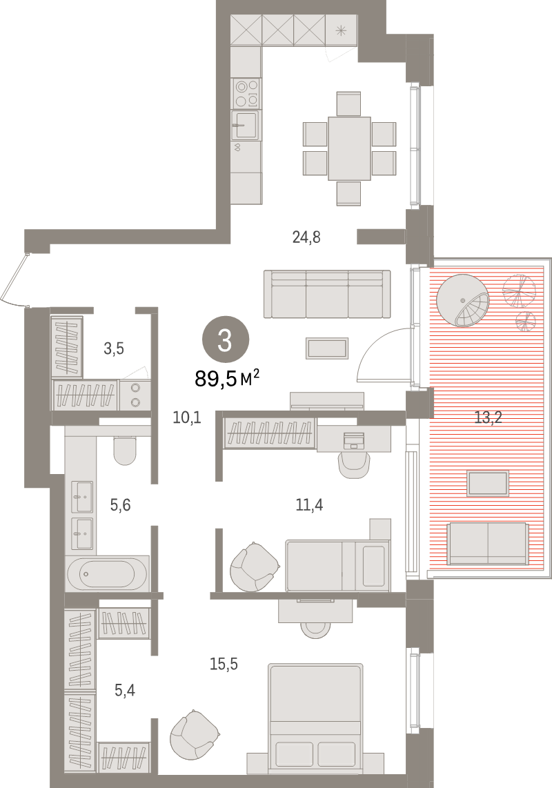 3 ккв (Евро) 89,5 м²